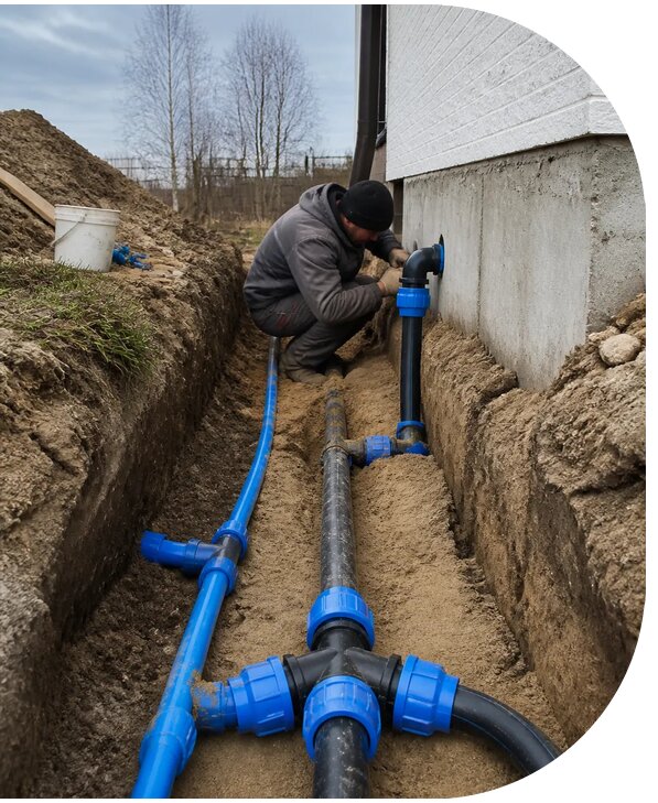 Монтаж наружного водопровода на участке под ключ в Троицке